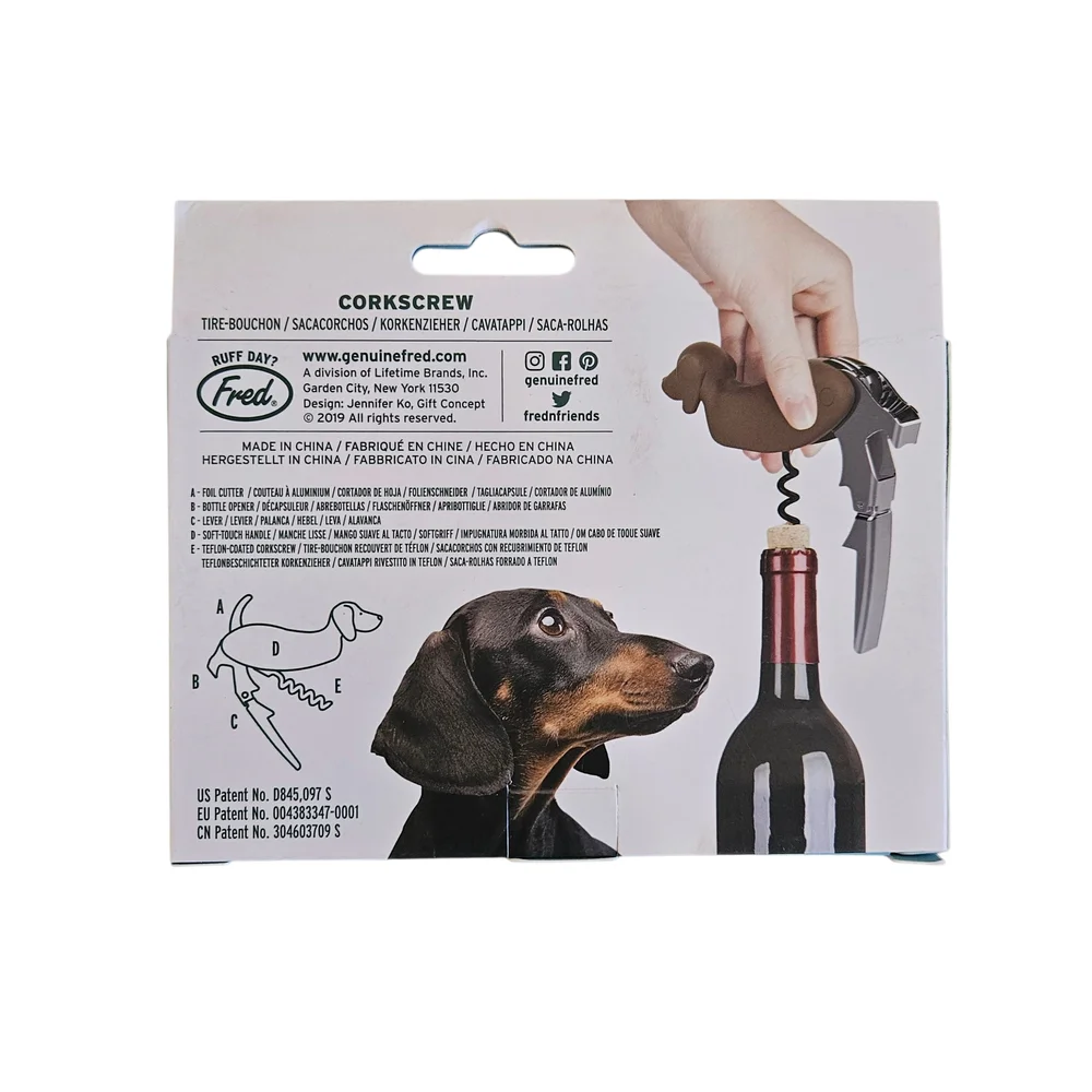 New In Box - Fred - Winer Dog Weiner Dog Dachshund Brown Corkscrew Wine Opener